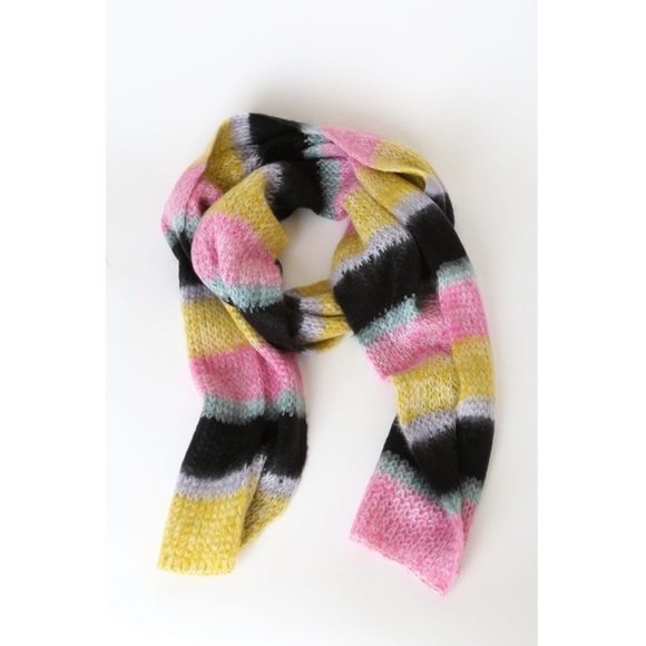 Snow Day Pink Multi Striped Knit Scarf - Picture 5 of 5